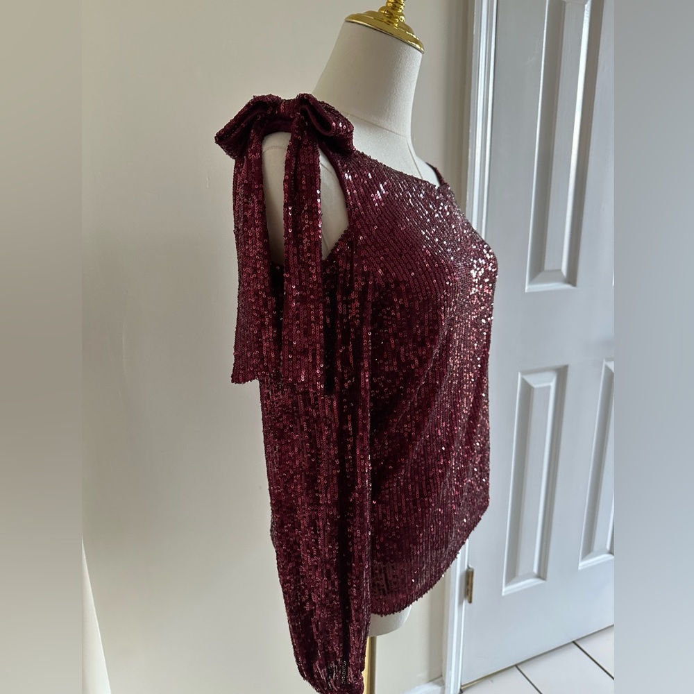 CeCe Burgundy Sequin Top- X-Small - Picture 7 of 11
